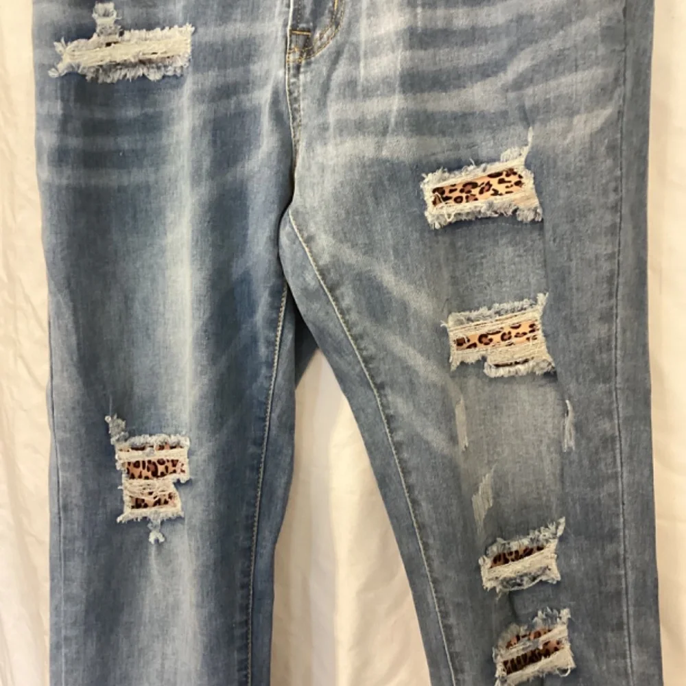 Leopard Print Patchwork Jeans (NWT) - Picture 2 of 6